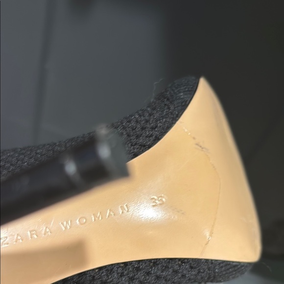 Zara Black fabric sock booties Peep Toe Heels sz 35 - Picture 5 of 5
